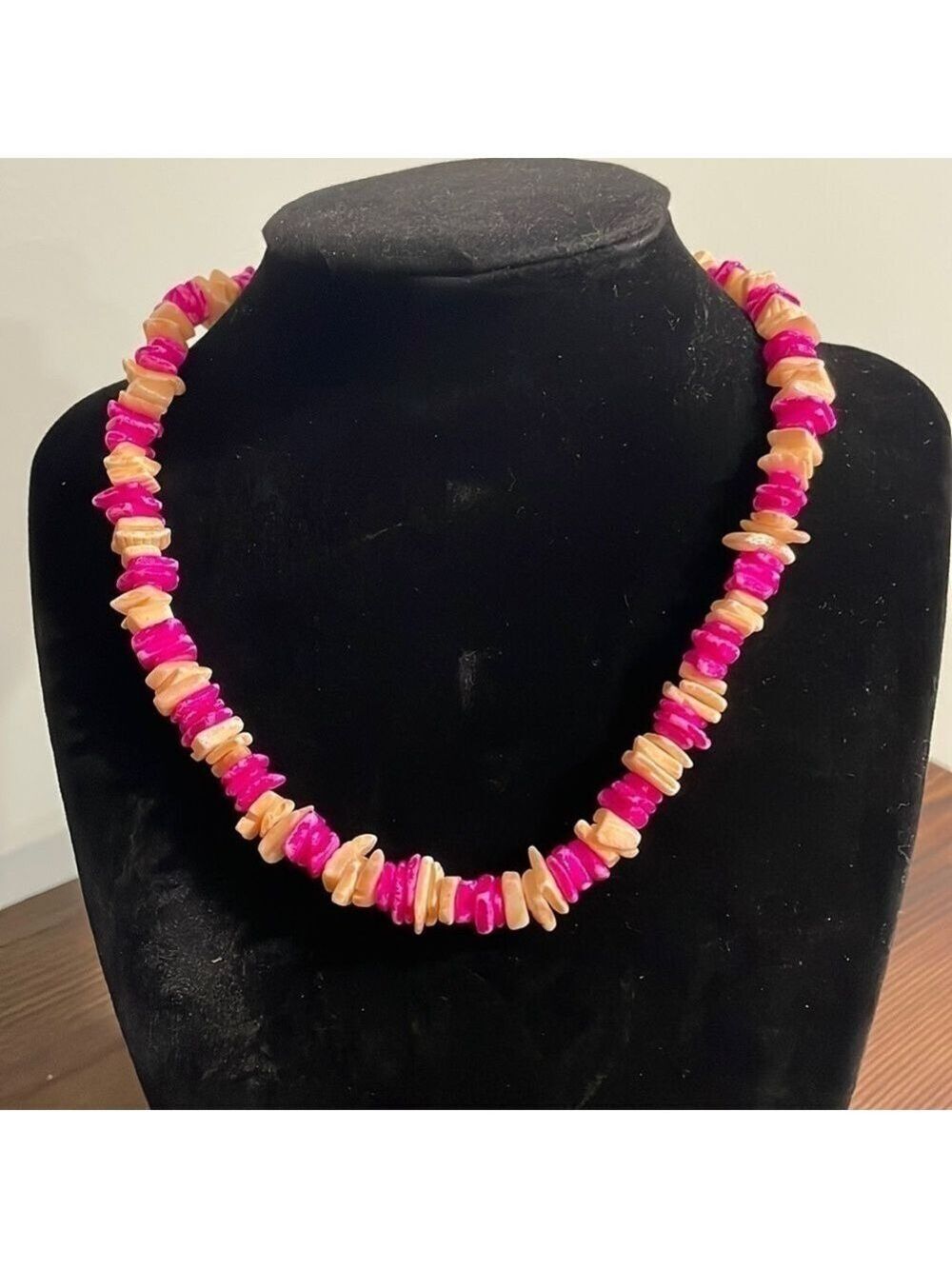 Handcrafted shell pink and peach necklace